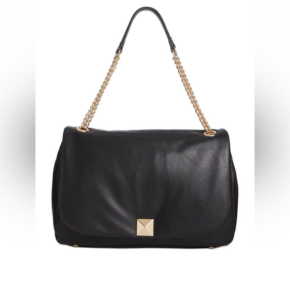 INC Elegant Black Leather Shoulder Bag